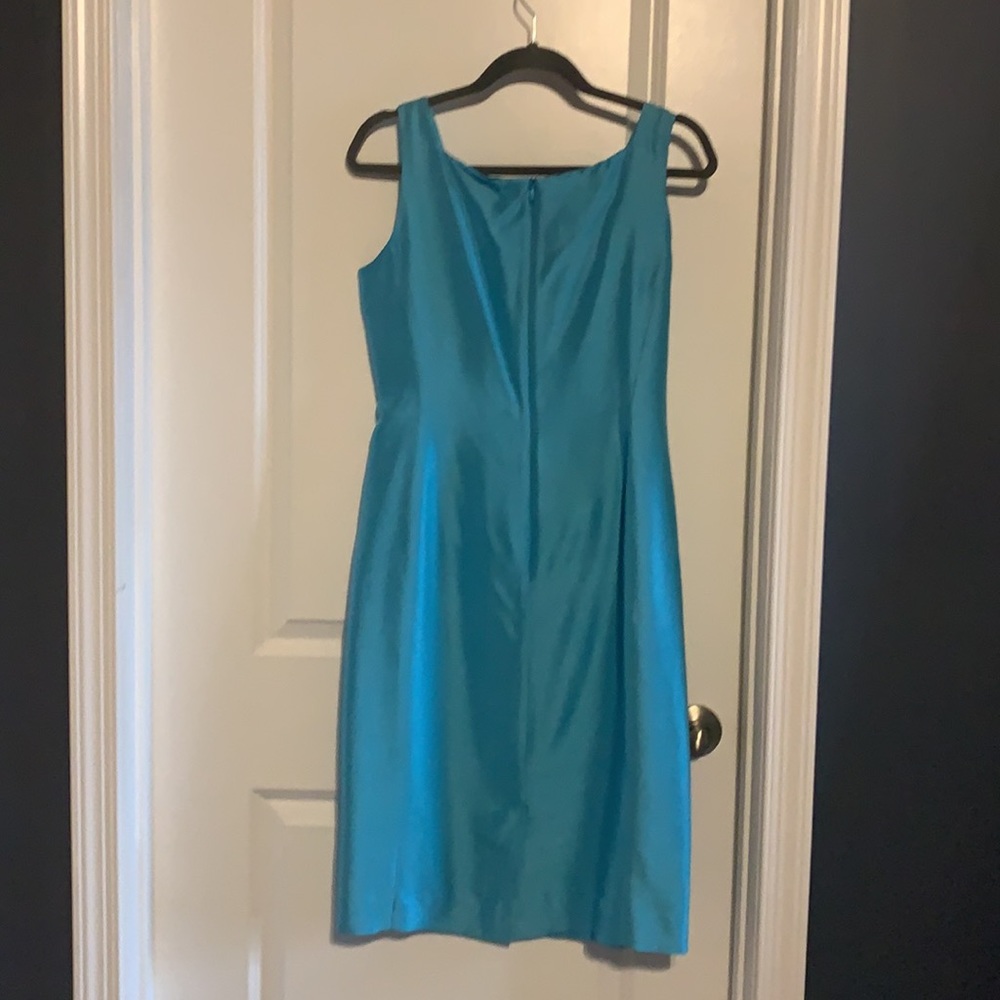 Lauren by Ralph Lauren silk A-line dress. Womens 8, aqua/turquoise color. - Picture 2 of 3